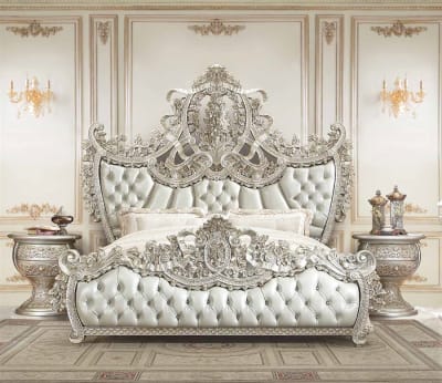 Sandoval Bed in Beige Synthetic Leather & Champagne Finish by Acme - BD01487EK