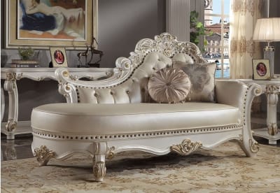 Vendome Chaise in Synthetic Leather & Antique Pearl Finish by Acme - BD01523