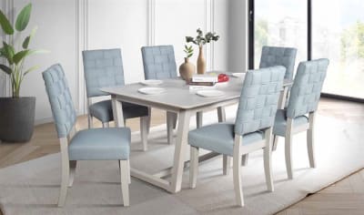 Saree 7 Piece Dining Room Set in Light Teal Chenille & White Finish by Acme - DN02350