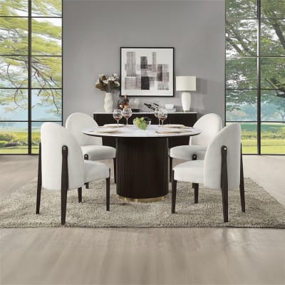 Clayten 5 Piece Round Dining Room Set in White Natural and Espreeso Finish by Acme - DN03950-DN03942