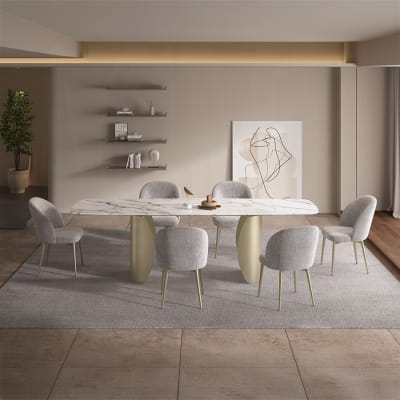 Cora 7 Piece Rectangular Dining Room Set in Ceramic Top and Golden Champange Finish by Acme - DN04295-96