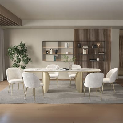 Cora 7 Piece Rectangular Dining Room Set in Ceramic Top and Golden Champagne Finish by Acme - DN04295-97