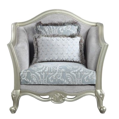 Qunsia Chair in Light Gray Linen & Champagne Finish by Acme - LV01119