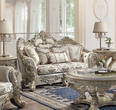 Danae Loveseat in Fabric, Champagne & Gold Finish by Acme - LV01194