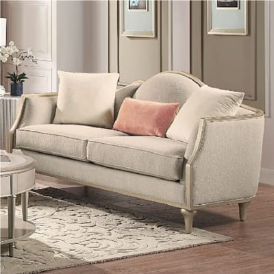 Kasa Loveseat in Beige Linen, Sintered Stone Top & Champagne Finish by Acme - LV01500