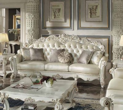 Vendome Oversized Sofa in Champagne Synthetic Leather & Antique Pearl Finish by Acme - LV01525