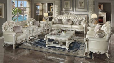 Vendome 2 Piece Oversized Sofa Set in Champagne Synthetic Leather & Antique Pearl Finish by Acme - LV01525-S