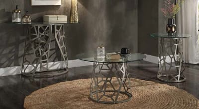 Laramie 3 Piece Occasional Table Set in Clear Glass & Champagne Finish by Acme - LV02145-S