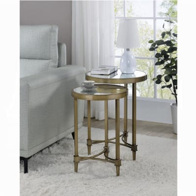 Aditya Nesting Table Set in Mirrored and Antique Brass Finish by Acme - LV02596