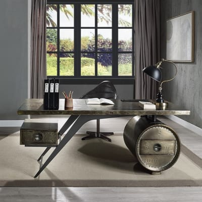 Brancaster Executive Writing Desk w/USB in Bronze Aluminum and Oak Finish by Acme - OF02586