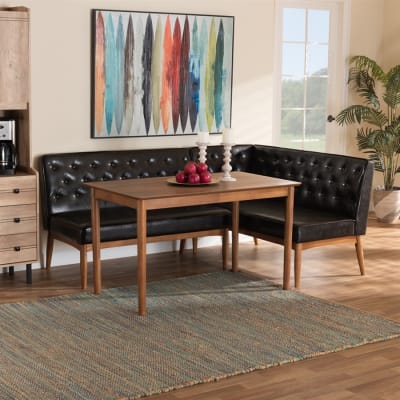 Riordan 3 Piece Rectangular Dining Room Set in Dark Brown and Walnut Brown Finish by Baxton Studio - BAX-BBT8051.13-Dark Brown/Walnut-3PC