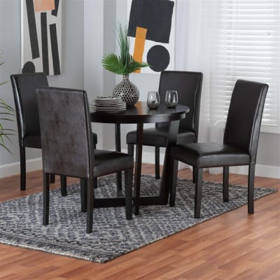 Bruna 5 Piece Round Dining Room Set in Dark Brown and Espresso Brown Finish by Baxton Studio - BAX-Bruna-Dark Brown-5PC