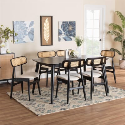 Tarana 7 Piece Rectangular Dining Room Set in Cream and Black Finish by Baxton Studio - BAX-CS002C-Black/Cream-7PC