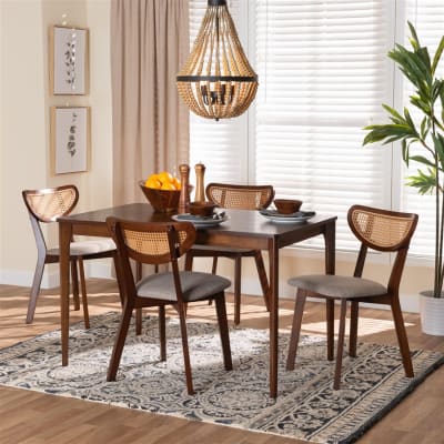 Dannell 5 Piece Rectangular Dining Room Set in Grey and Walnut Brown Finish by Baxton Studio - BAX-CS003C-Walnut/Light Grey-5PC