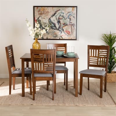 Deanna 5 Piece Rectangular Dining Room Set in Grey and Walnut Brown Finish by Baxton Studio - BAX-RH387C-Grey/Walnut-5PC