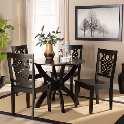 Wanda 5 Piece Round Dining Room Set in Dark Brown Finish by Baxton Studio - BAX-Wanda-Dark Brown-5PC