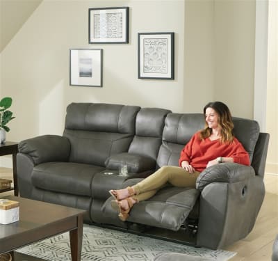 Atlas Reclining Console Loveseat in Charcoal Fabric by Catnapper - 1009