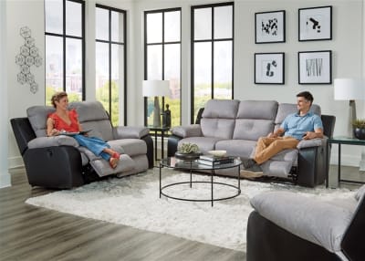 Felix 2 Piece Reclining Set in Black and Granite Fabric by Catnapper - 114-SET