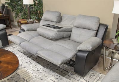 Felix Reclining Sofa with Drop Down Table in Black and Granite Fabric by Catnapper - 11445