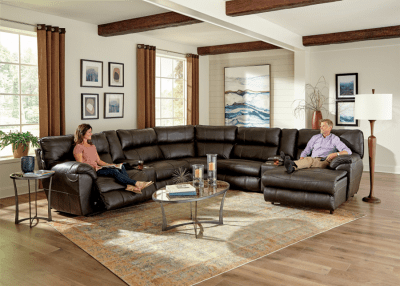 Maldini Zero Gravity Power Reclining Sectional with Shiatsu Massage in Coffee Leather by Catnapper - 445