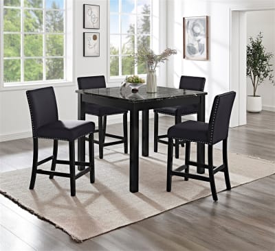 Lennon 5 Piece Counter Height Dining Room Set in All Black Finish by Crown Mark - CM-1715SET-AB