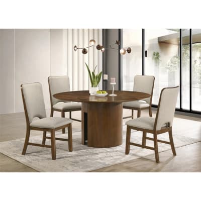 Shari 5 Piece Round Dining Room Set in Rich Brown Finish by Crown Mark - CM-2159T-59-5P