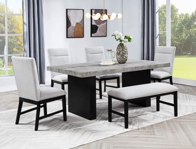Sebastian 5 Piece Dining Room Set in Concrete Top and Sleek Black Base by Crown Mark - CM-2225T-3972-2225S