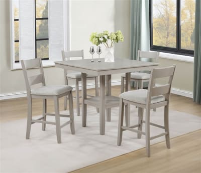 Lester 5 Piece Counter Height Dining Room Set in Greige Finish by Crown Mark - CM-2631SET-GRG