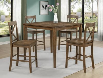 Theodore 5 Piece Counter Height Dining Room Set in Brown Finish by Crown Mark - CM-2753SET-BRN