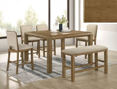 Cockrell 5 Piece Square Table Dining Set in Warm Rustic Brown Wood Finish by Crown Mark - CM-2756T-5454-2756S-5P