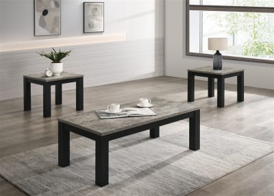 Theo 3 Piece Cocktail Table Set in Faux Concrete and Black Finish by Crown Mark - CM-4168SET-CC