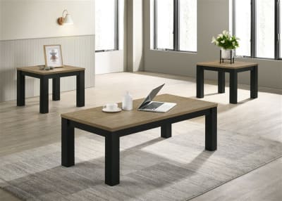 Theo 3 Piece Cocktail Table Set in Natural and Black Finish by Crown Mark - CM-4168SET-NAT