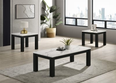 Ivy 3 Piece Cocktail Table Set in Faux Marble White Tabletop by Crown Mark - CM-4170SET-WH