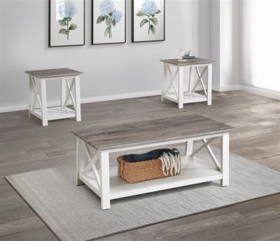 Thelma 3 Piece Cocktail Table Set in Weathered Gray and White Finish by Crown Mark - CM-4218SET