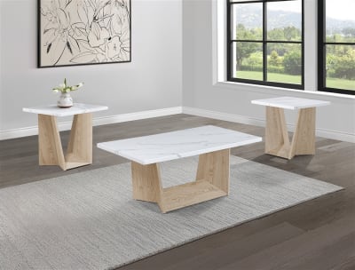Adea 3 Piece Cocktail Table Set in White Oak Finish by Crown Mark - CM-4226WO-SET