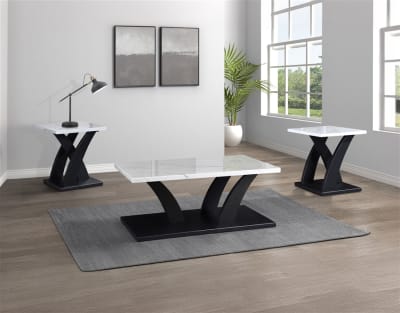 Zion 3 Piece Cocktail Table Set in Marble Tabletop and Black Finish by Crown Mark - CM-4227SET