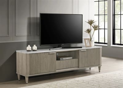 Britany 79 inch TV Console in Faux Marble Top and Driftwood Finish by Crown Mark - CM-4813DW-9