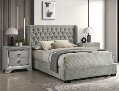 Daphne Queen Upholstered Bed in Light Grey Finish by Crown Mark - CM-5094LG-Q