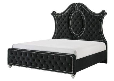 Cameo Queen Upholstered Panel Bed in Black Finish by Crown Mark - CM-B2180-Q