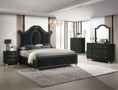 Cameo 6 Piece Panel Bedroom Set in Black Finish by Crown Mark - CM-B2180-SET