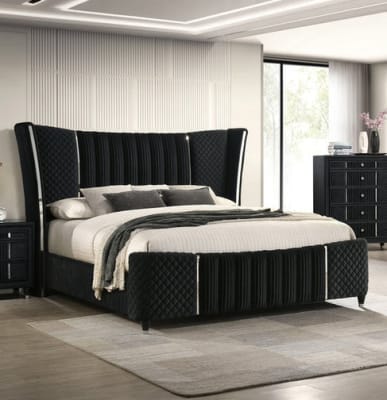 Armany Queen Upholstered Panel Bed in Black Finish by Crown Mark - CM-B2300-Q