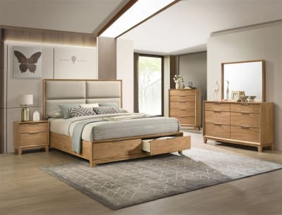 Florian Platform Storage Bed 6 Piece Bedroom Set in Natural Finish by Crown Mark - CM-B6572-SET