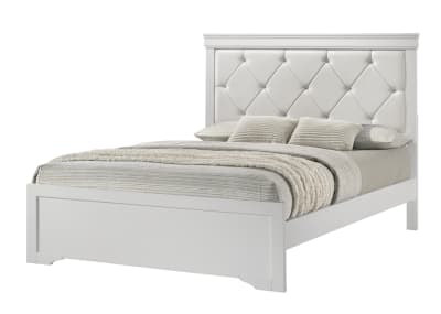 Amalia Queen Upholstered Panel Bed in White Finish by Crown Mark - CM-B6912-Q