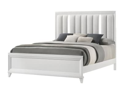 Cressida Queen LED Upholstered Panel Bed in White Finish by Crown Mark - CM-B7300-Q