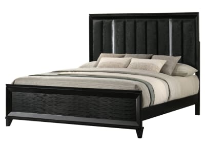 Cressida Queen LED Upholstered Panel Bed in Black Finish by Crown Mark - CM-B7350-Q