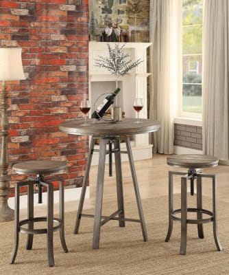 3 Piece Adjustable Bar Table Set in Brushed Nutmeg Finish by Coaster - 101811