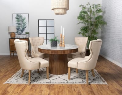 Ortega Round Marble Top 5 Piece Dining Set in Natural Finish by Coaster - 105141