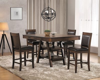 Dewey Counter Height Table 5 Piece Dining Set in Walnut Finish by Coaster - 115208