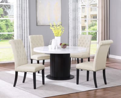 Sherry Round White Marble Top Table 5 Piece Dining Set in Rustic Espresso Finish by Coaster - 115490-BG