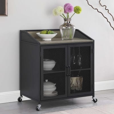 Arlette Wine Cabinet in Grey Wash and Sandy Black Finish by Coaster - 183476